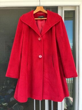 Ellen Tracy Red Angora Wool Blend Swing Coat Jacket Size 8 Excellent Condition